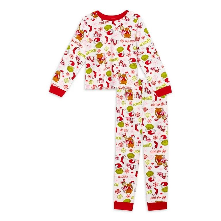 Grinch Girls Holiday Long Sleeve 2-piece Pajama Set, Sizes 4-12 | Walmart (US)