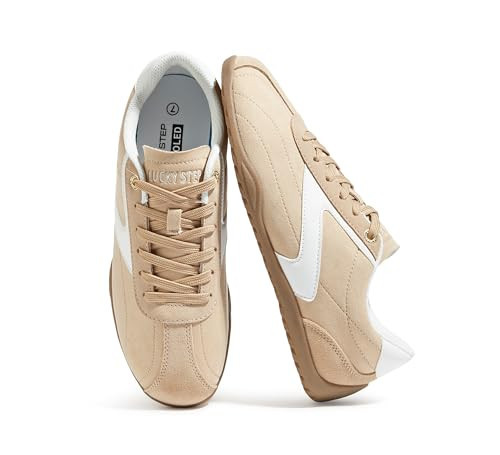 LUCKY STEP Women's Classic Retro Fashion Sneakers,Beige/White,11 | Amazon (US)
