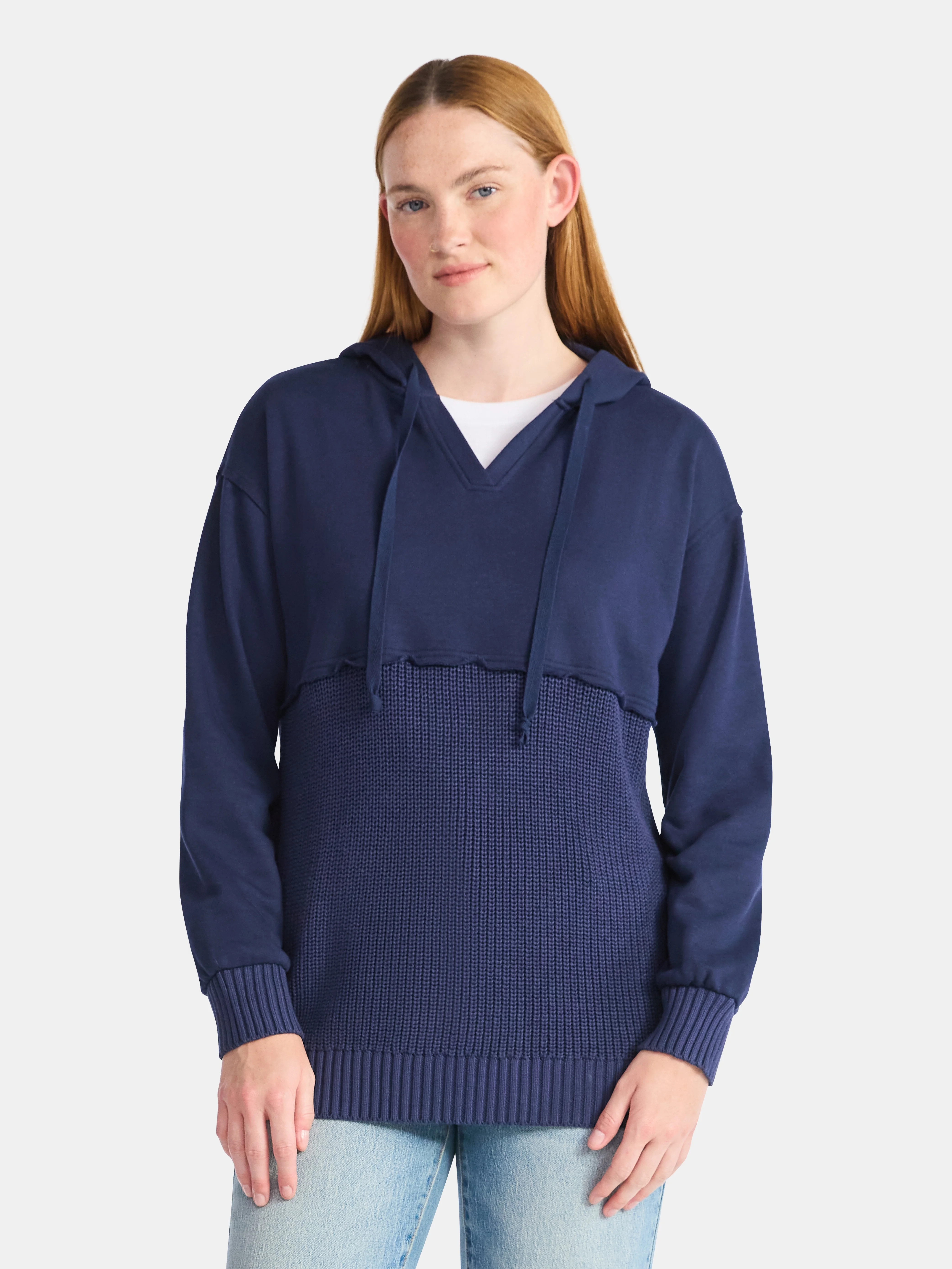 Time and Tru Women's and Women's Plus Fashion Mixed Media Hoodie, Sizes XS-4X | Walmart (US)