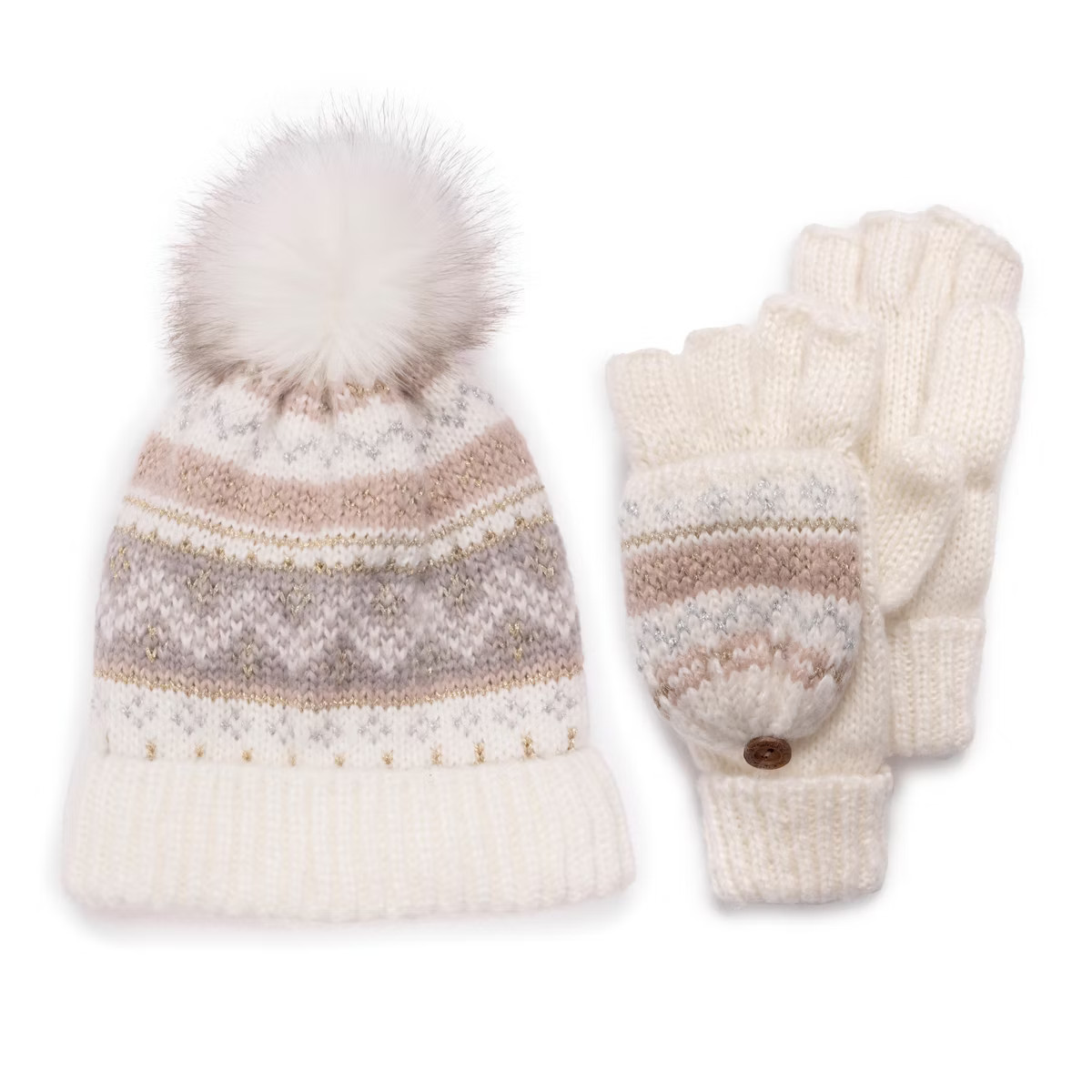 MUK LUKS Women's  Mixed Yarn Beanie and Mitten Set | Target
