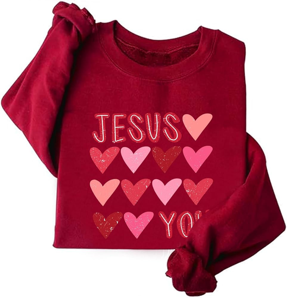 TONGCHEN Jesus Loves You Sweatshirt for Women Christian Faith Sweatshirts Valentine's Day Gift | Amazon (US)