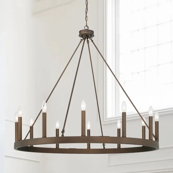 Finchley 12 - Light Dimmable Wagon Wheel Chandelier | Wayfair North America