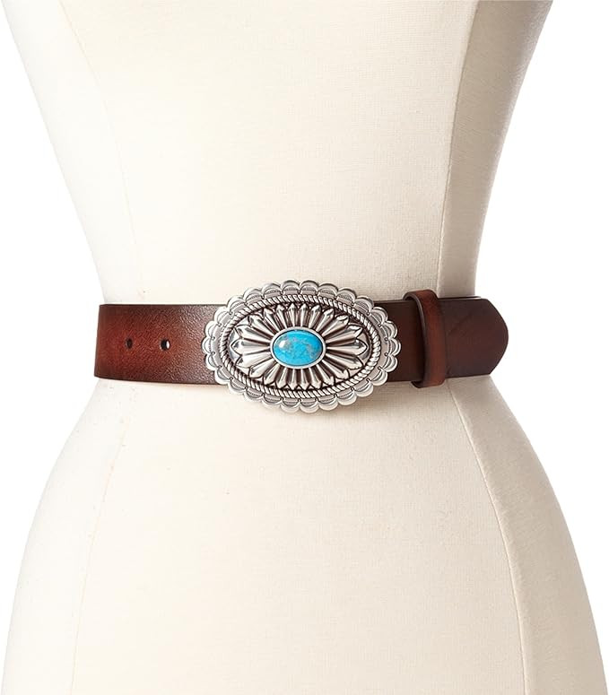 ARIAT Women's Basic Brown Strap Tirqouise Buckle Belt | Amazon (US)