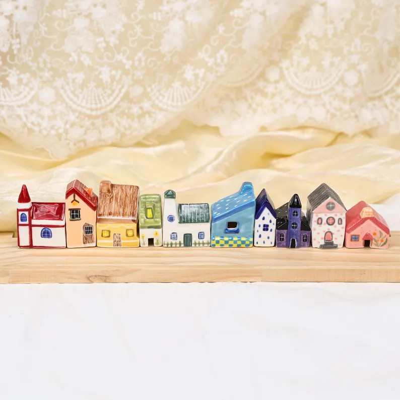 Ceramic Miniature Ceramic House Hand Painted Magic House Colorful Pottery Village Fairy Garden Ac... | Etsy (US)