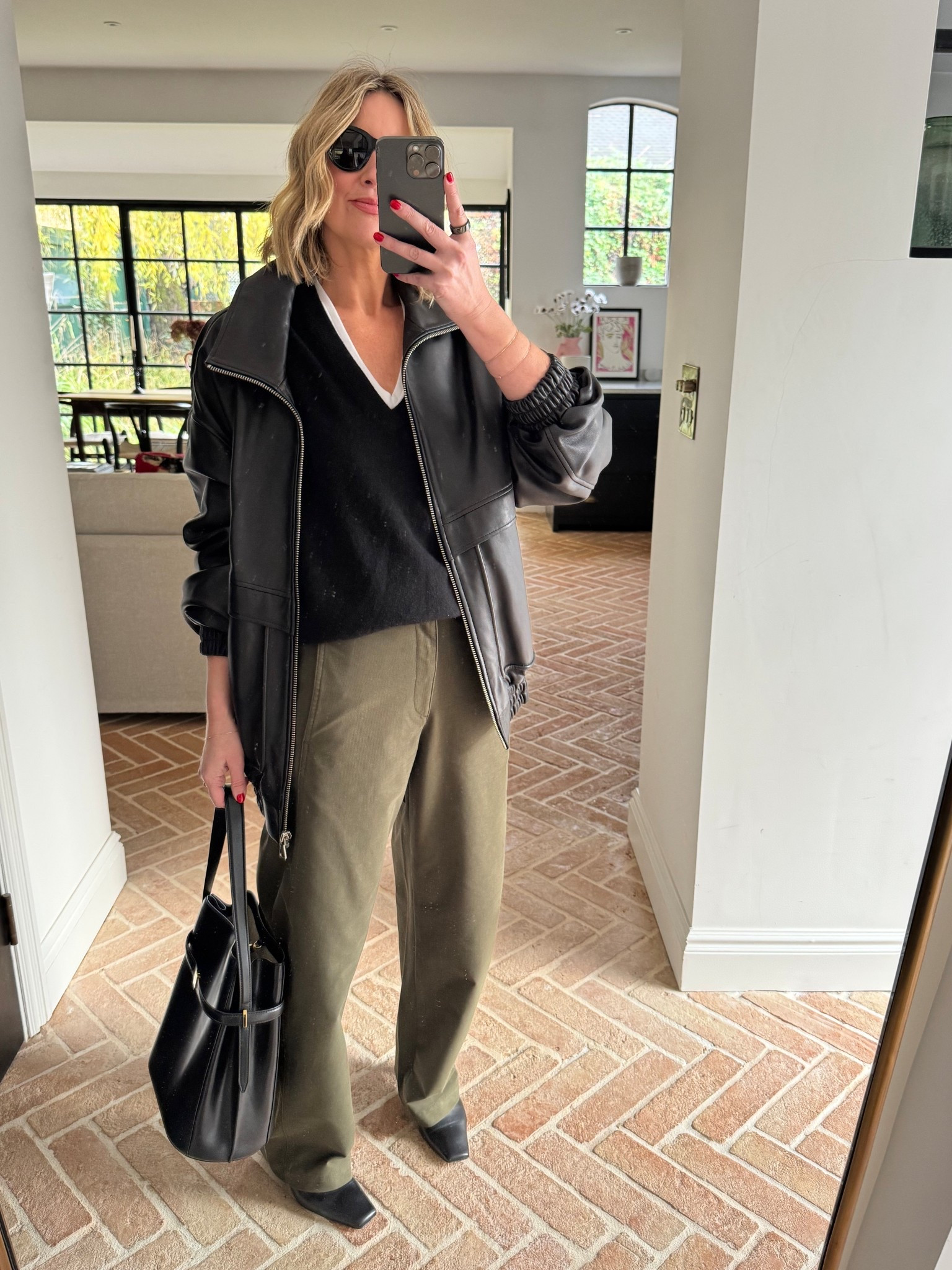 Khaki Trousers + Black V Neck Cashmere + Bomber Jacket 

#LTKeurope #LTKuk #LTKstyletip