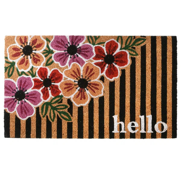 30" Floral Stripes Coir Doormat | Wayfair North America