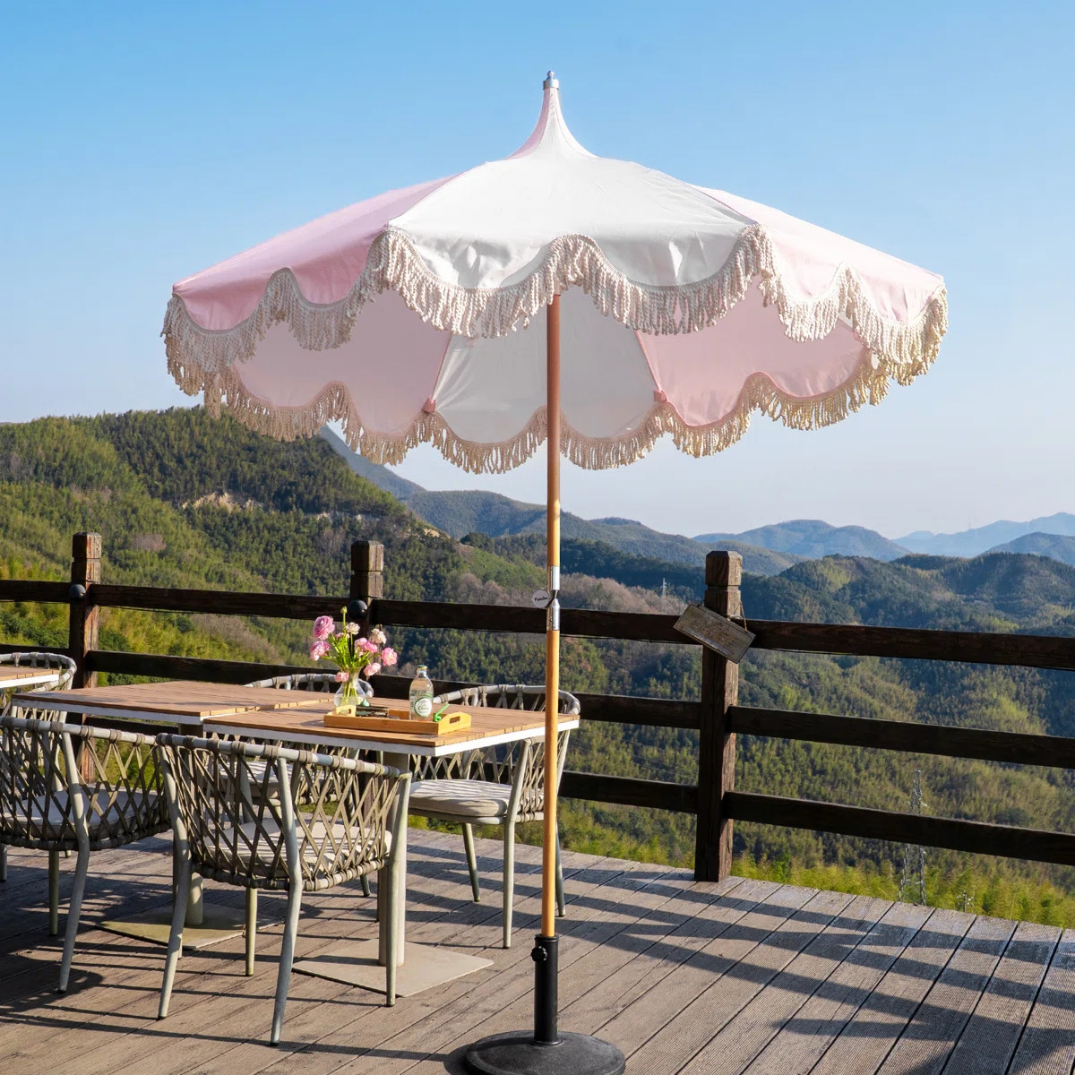 6.5-ft Beech Wood Rotation Tilt Market Patio Pagoda Umbrella | Wayfair North America