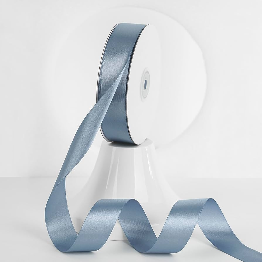 MEEDEE Dusty Blue Ribbon 1 Inch Dusty Blue Satin Ribbon Lux Satin Double Faced Satin Ribbon by 50... | Amazon (US)