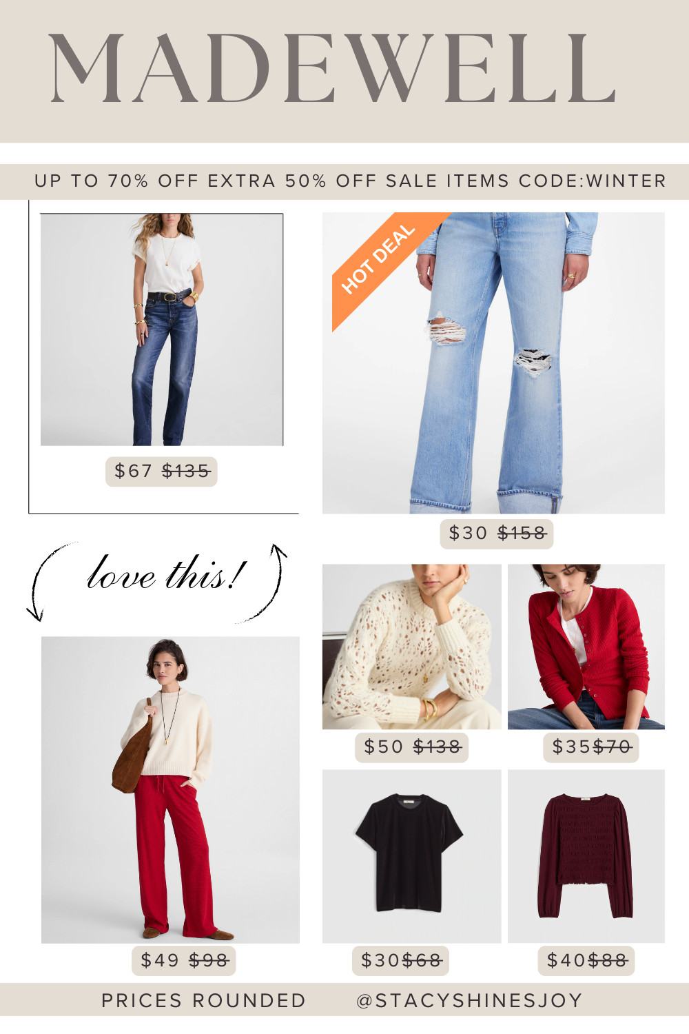Some absolutely incredible deals at this Madewell sale.  Use code winter to save an additional 50% off sale items.  Those cuffed jeans!  OMG!!!!
 

 #LTKSaleAlert #LTKFindsUnder50 #LTKFindsUnder100