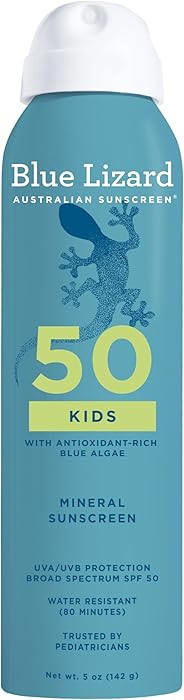 Blue Lizard Kids Mineral Sunscreen Spray SPF 50+, Brand, Broad-Spectrum UVA/UVB Protection, Water... | Amazon (US)