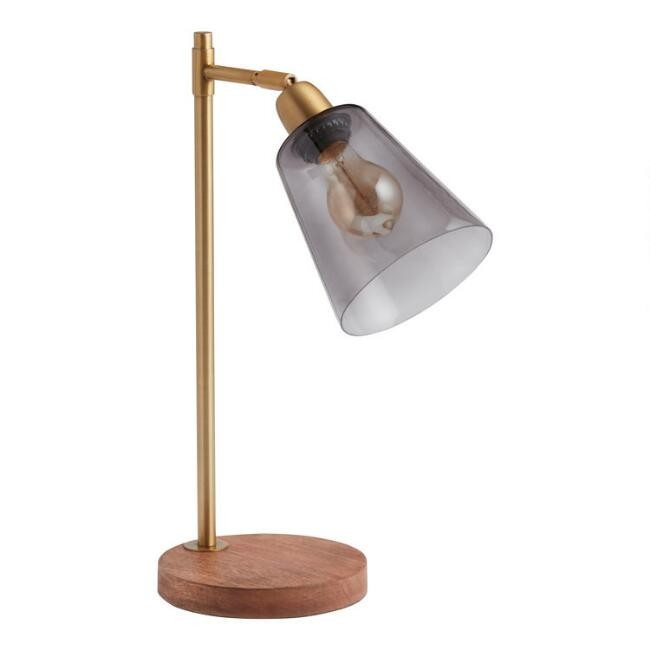 Gray Glass and Wood Task Table Lamp | World Market