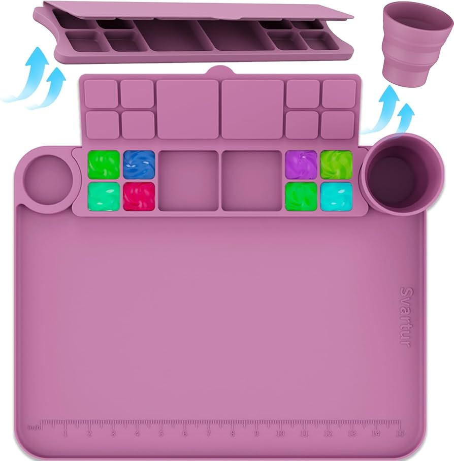 Silicone Painting Mat with Cup and Palette Detachable, 17"X13" Thick Silicone Craft Mat with Rais... | Amazon (US)