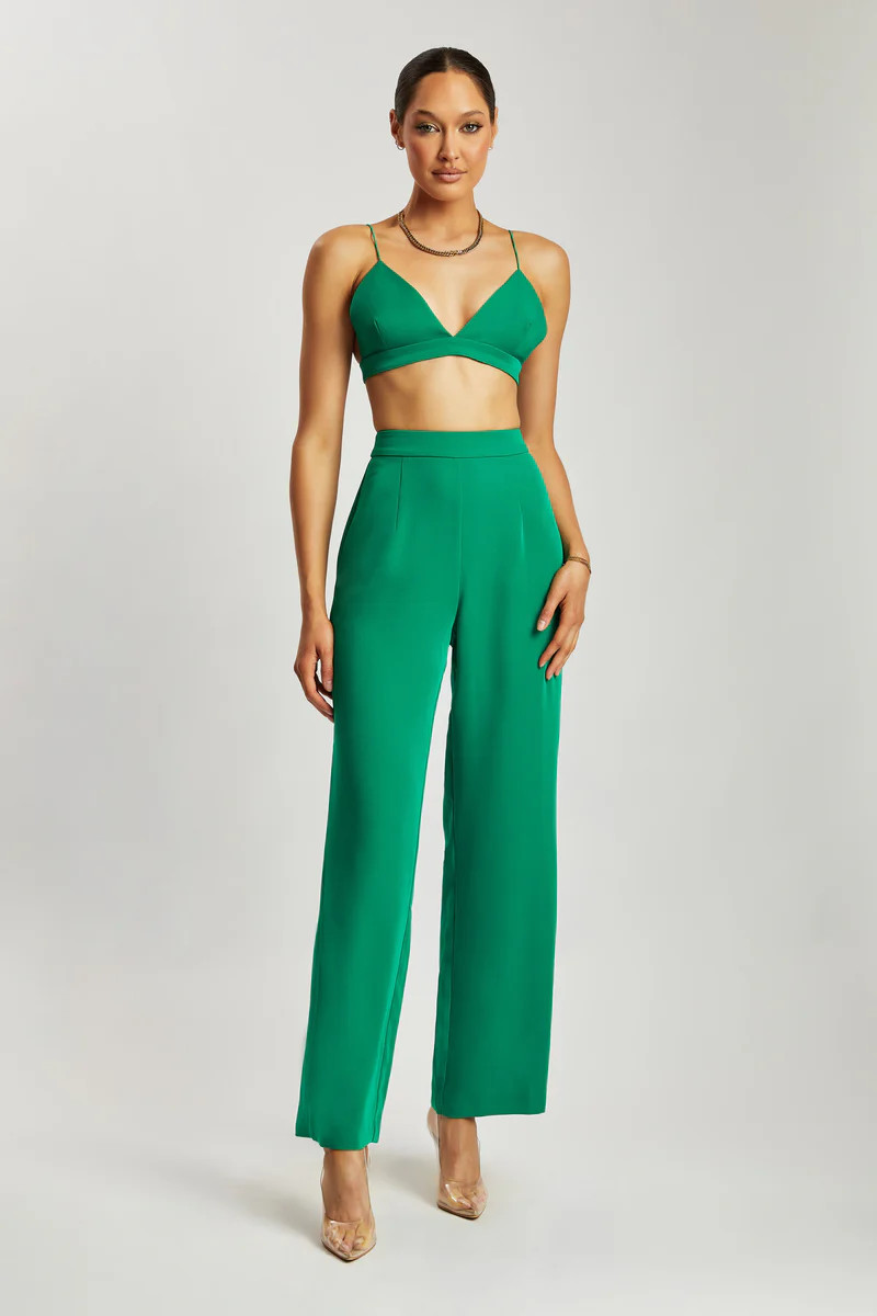 Saskia Straight Leg Trousers - Bottle Green | MESHKI US