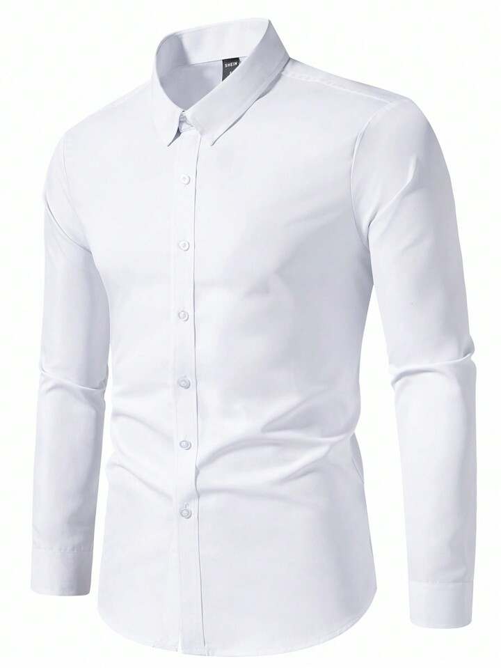 Manfinity Mode Men's Solid Color Plain Button Open Long Sleeve Shirt, For Husband, Work | SHEIN