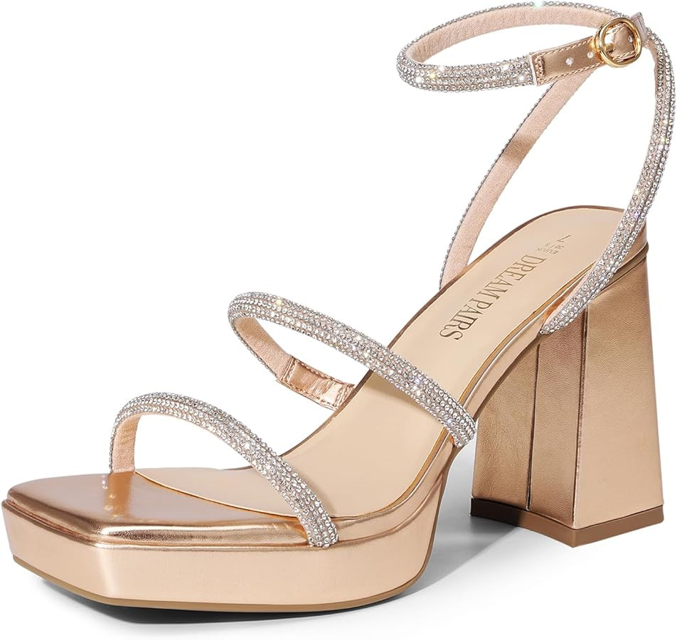 DREAM PAIRS Women's Platform Strappy Heels Open Toe Ankle Strap Square Party Sandals Y2K Dress Sh... | Amazon (US)