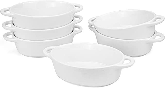 Foraineam 6-Pack Porcelain Ramekins, 10 Ounce Oval Ceramic Creme Brulee Souffle Baking Ramekin Di... | Amazon (US)