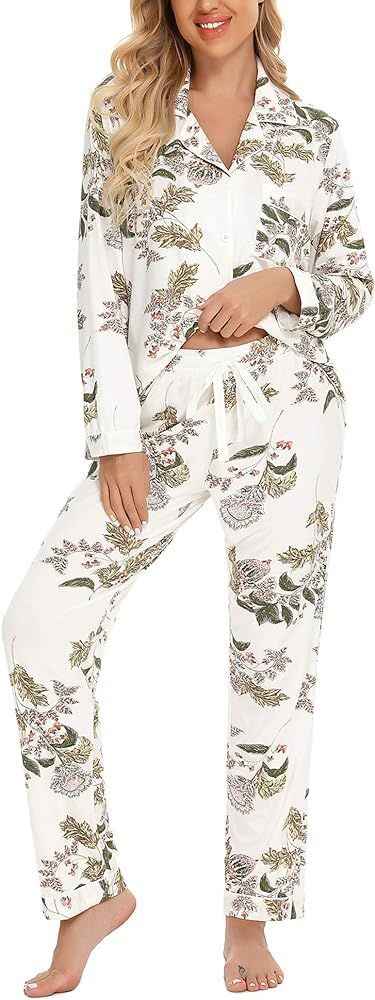 Senert Pajamas Set For Women Long Sleeve Sleepwear Soft Button Down Shirt with Long Pants Pj Loun... | Amazon (US)
