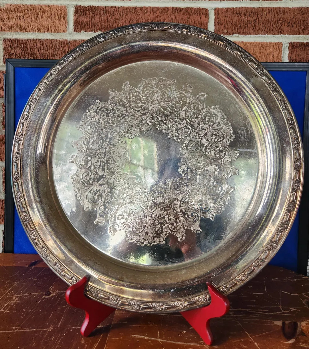 Vintage Silver-tone Etched Metal Serving Tray – 14.5" Ornate Round Floral Scroll Design - Etsy | Etsy (US)