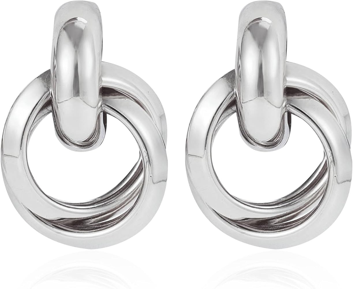 Gold Silver Chain Dangle Stud Earrings Geometric Circle Drop Earrings Jewelry Gift for Women | Amazon (US)