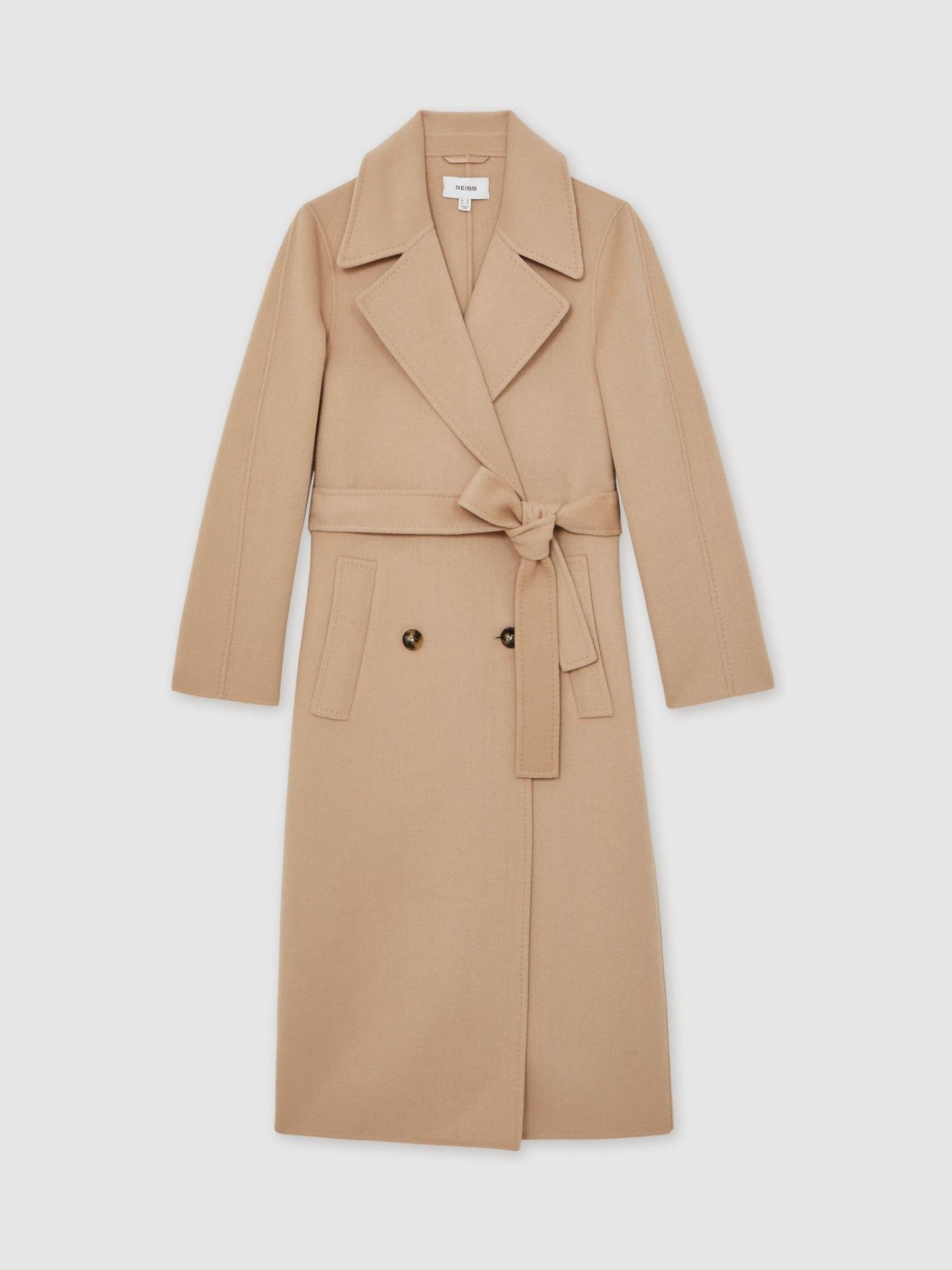 Petite Double-Breasted Blindseam Coat Wool-Blend in Neutral | Reiss UK