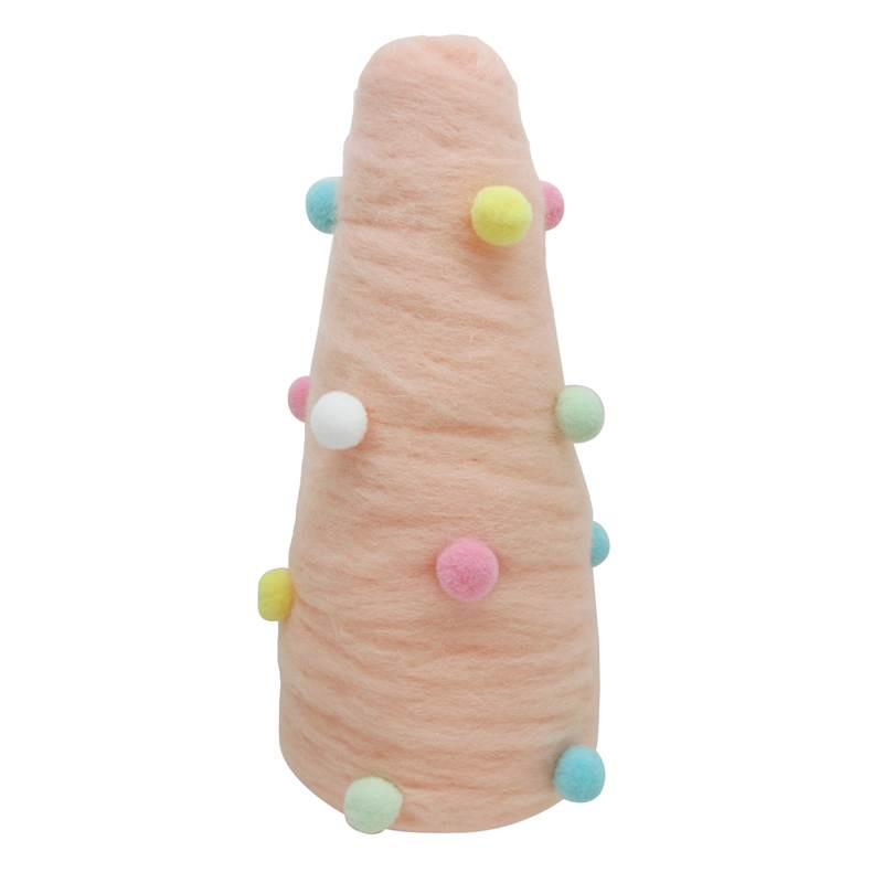Mrs. Claus' Bakery Pink Cotton Candy Cone Tree with Pom Pom Poms, 12" | At Home