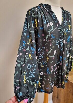 H&M X Anna Glover Black Wildflower Smock Top Blouse Long Sleeve Jersey Size L | eBay US