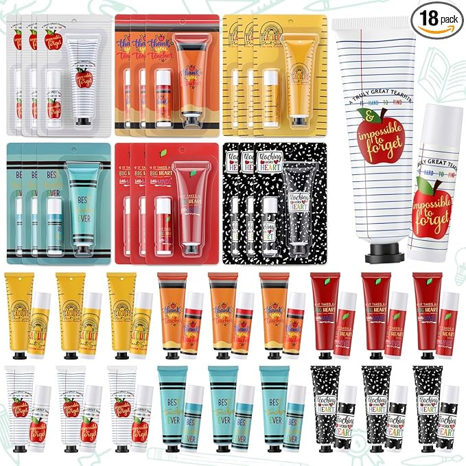 18 Sets Teacher Appreciation Gifts Bulk Hand Cream & Lip Balm Set Thank You Gifts for Teachers St... | Amazon (US)