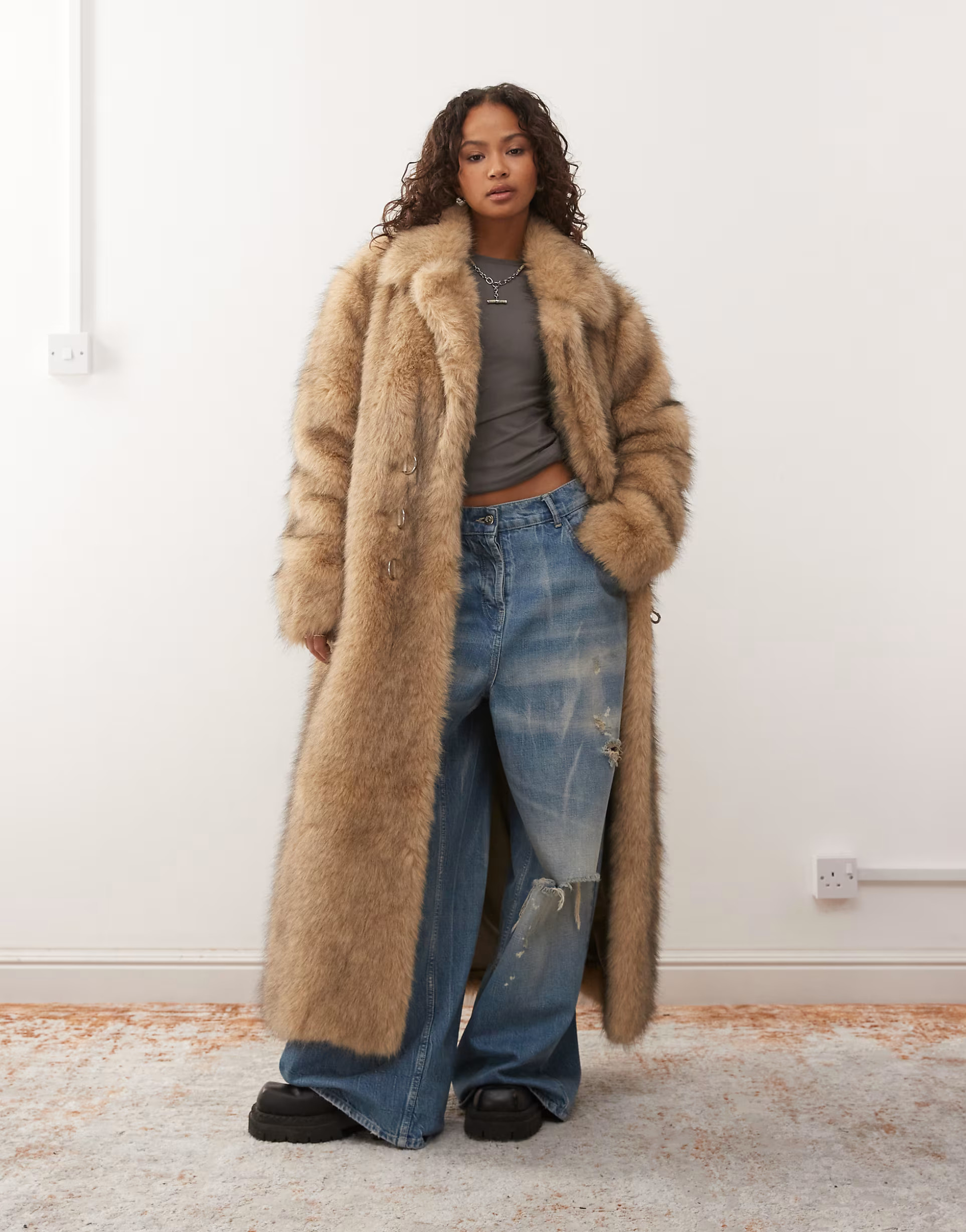 The Ragged Priest faux fur maxi coat in beige | ASOS (Global)