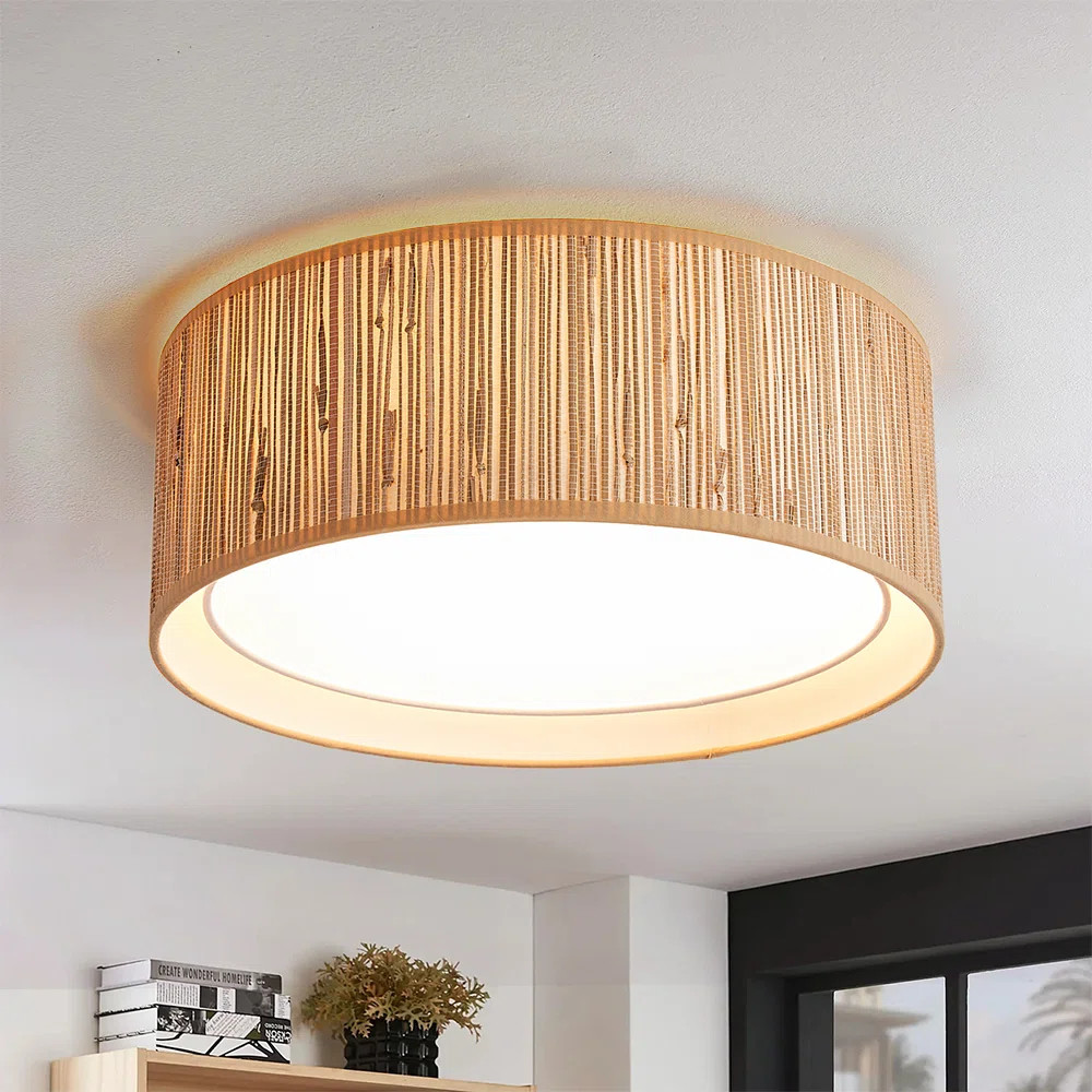 Kayro 15.7 in. 3-Light Fabric Indoor Flush Mount Ceiling Light | Wayfair North America