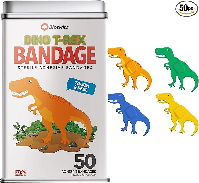 BioSwiss Bandages, Dinosaur Shaped Self Adhesive Bandage Set, Latex Free, Sterile Wound Care, 50 ... | Amazon (US)