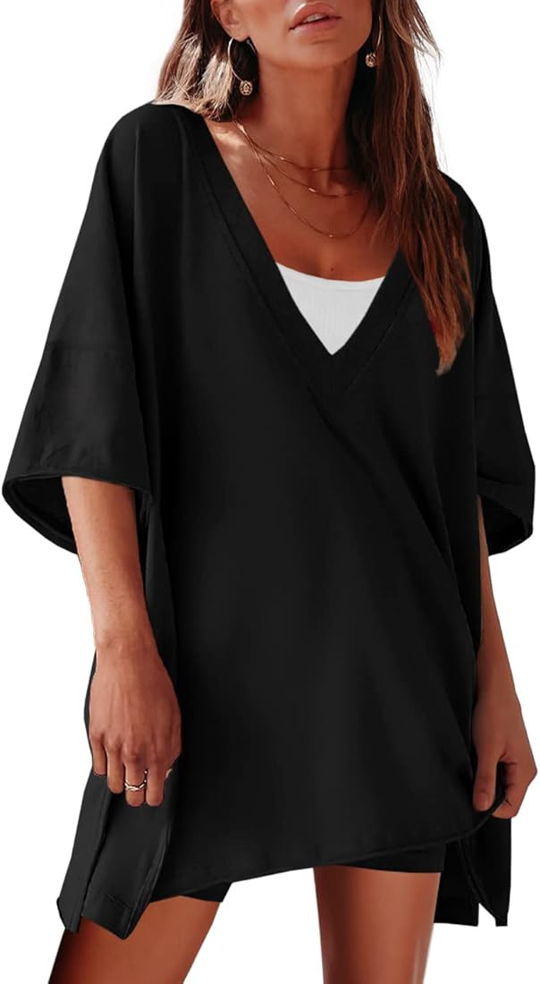 SENSERISE Womens Workout Set 2 Piece Outfits Short Sleeve V Neck T Shirts Biker Shorts Yoga Rever... | Amazon (US)