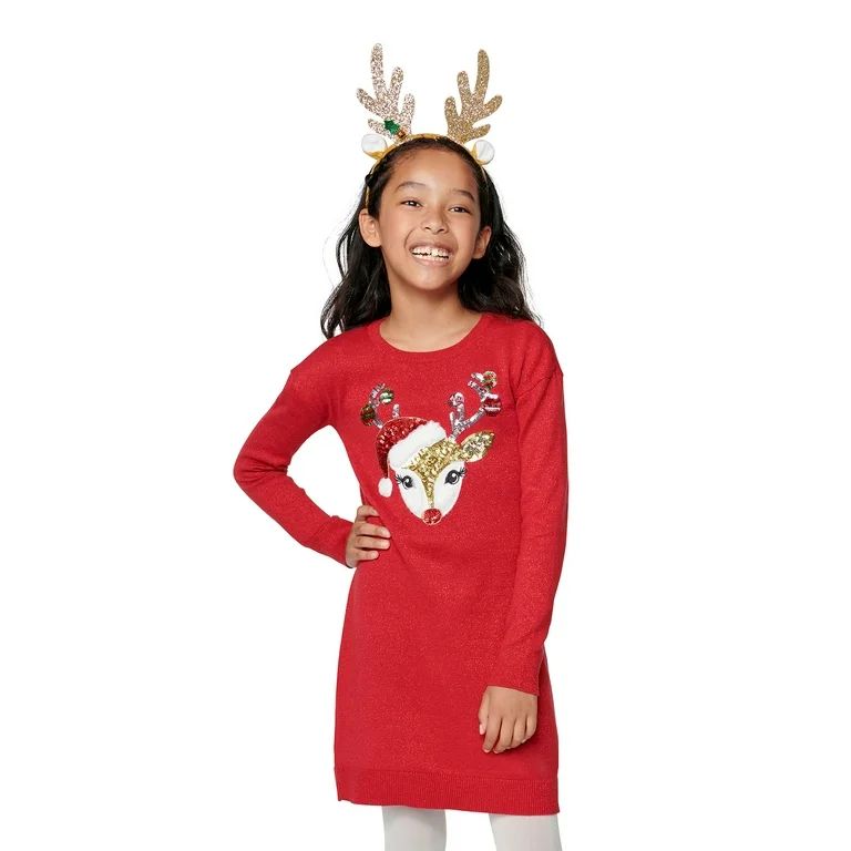 The Children's Place Girls Reindeer Graphic Sweater Dress, Sizes XS-XXL - Walmart.com | Walmart (US)