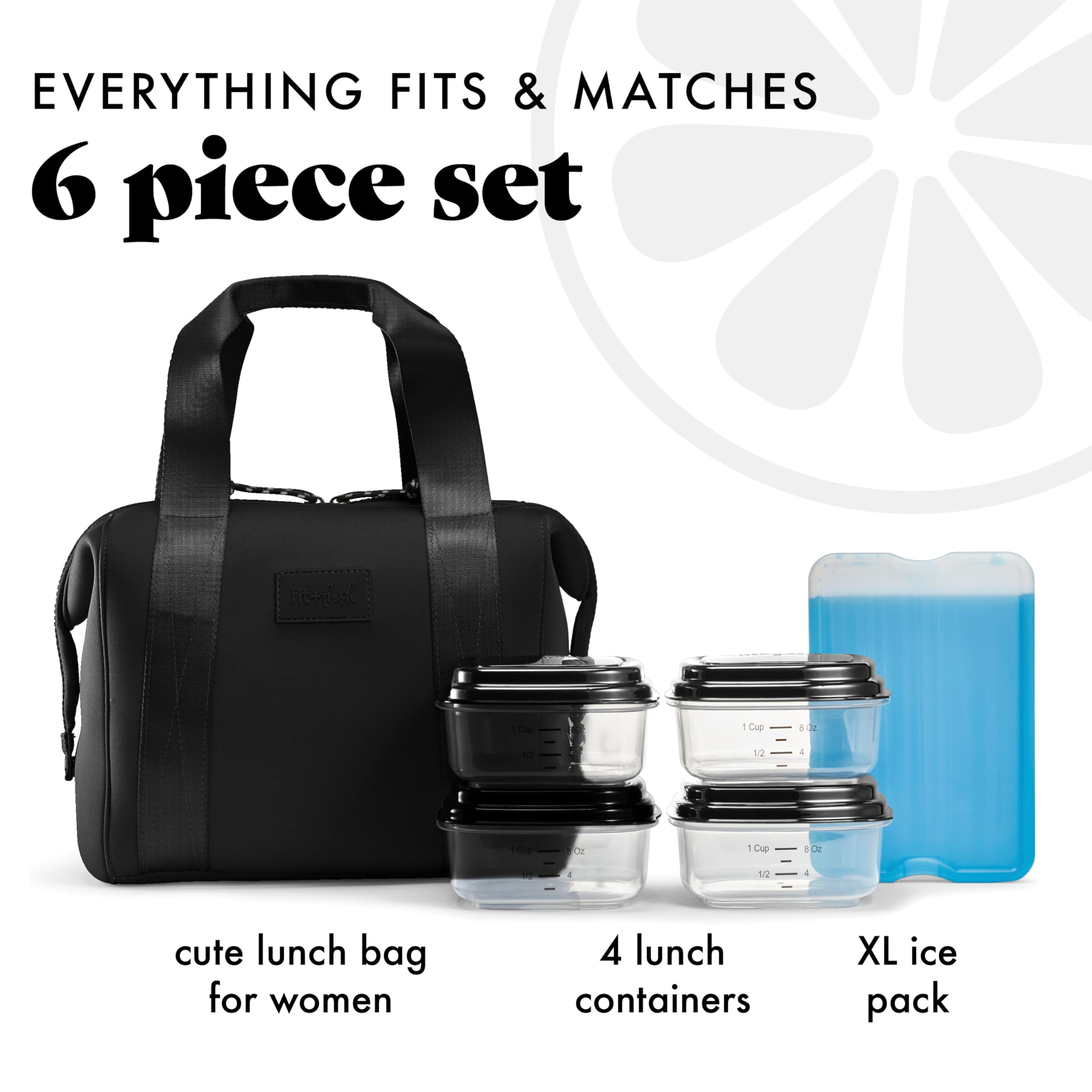Fit & Fresh Remi Neoprene Lunch Bag For Women - Meal Prep Kit with Containers & XL Ice Pack, Self... | Amazon (US)