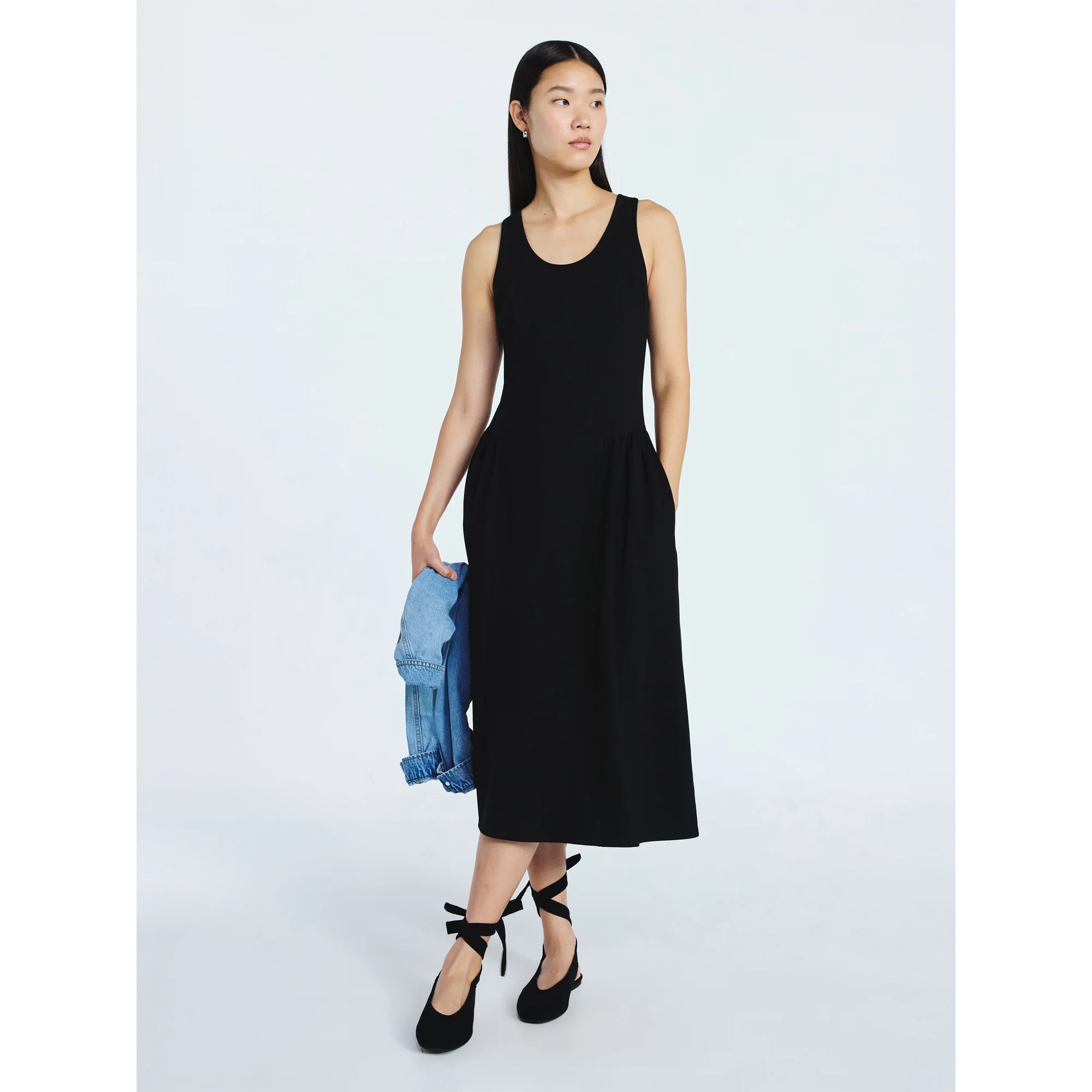 Scoop Women's and Women's Plus Stretch Cotton Blend Midi Basque Dress, Sizes XS-XXL | Walmart (US)