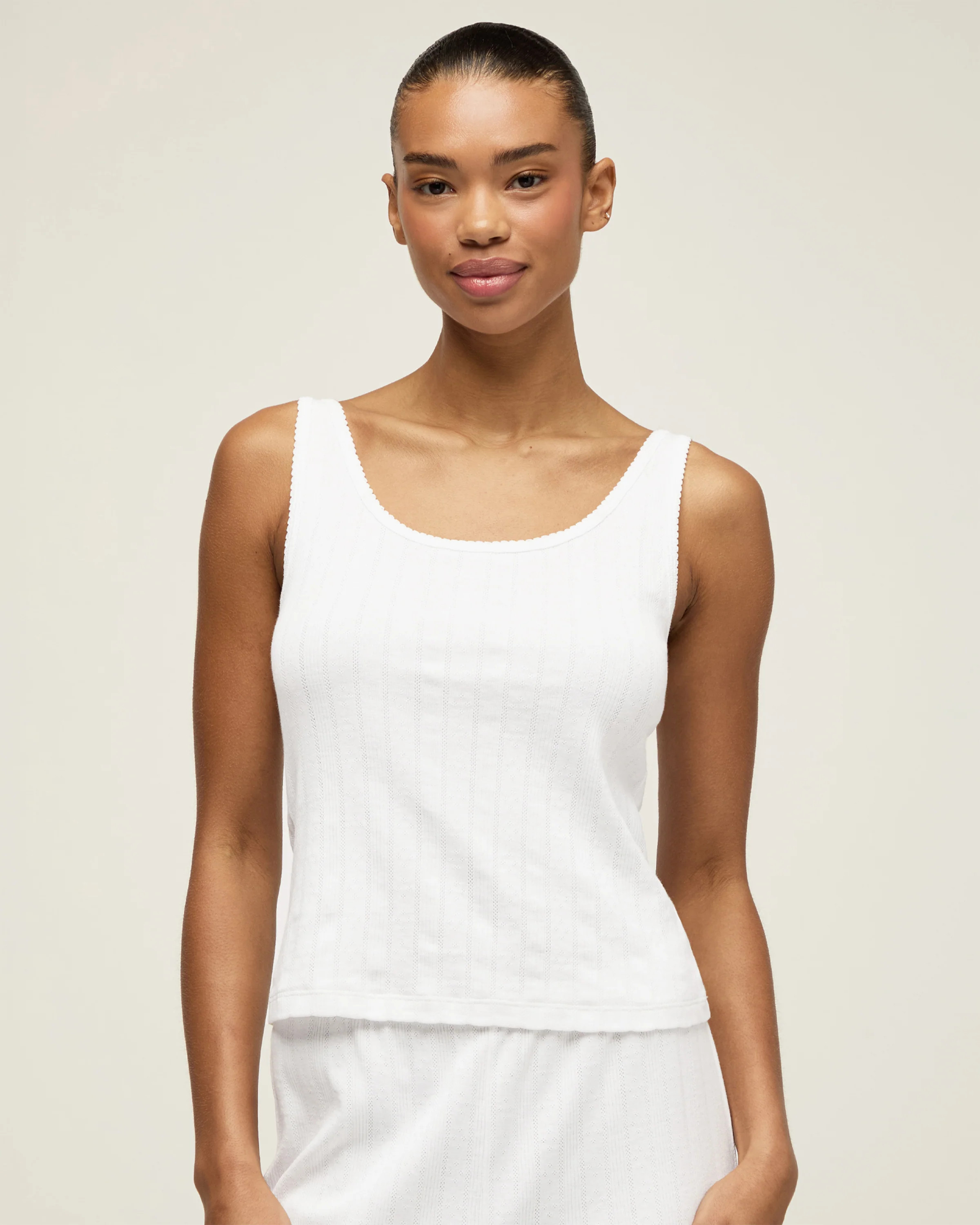 Women's Pointelle Tank in White L | Petite Plume