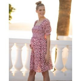 Shirred Pink Floral Print Maternity to Nursing Dress | Seraphine 