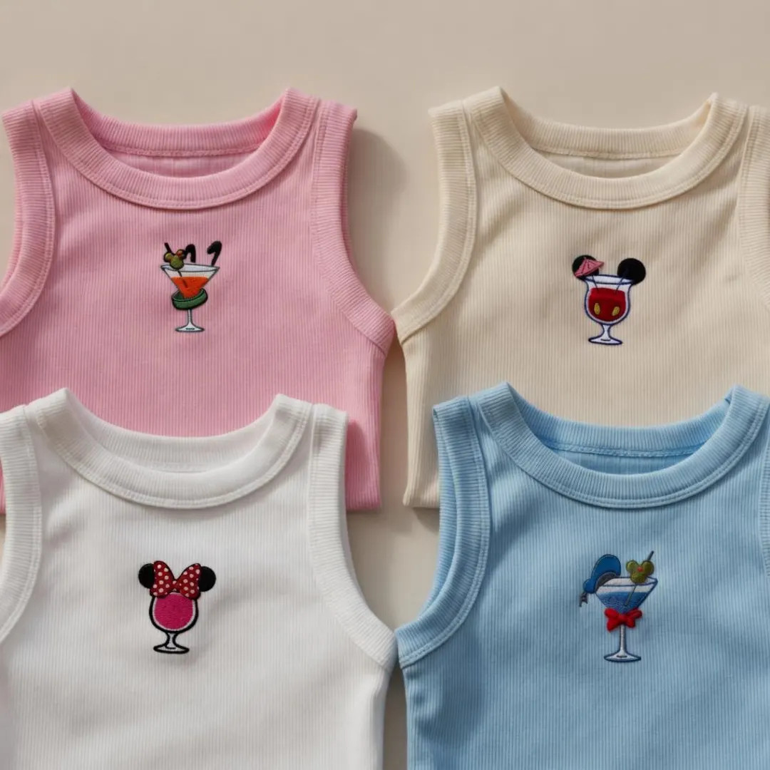 Embroidered Disney Cocktail Tank Top, Mickey Minnie Drink Ribbed Tank, Disney Vacation Top, Disne... | Etsy (Global)