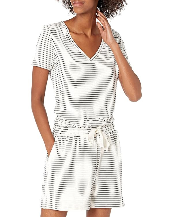 Amazon Essentials Women's Supersoft Terry Short-Sleeve V-Neck Romper (Previously Daily Ritual) | Amazon (US)