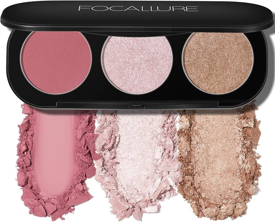 FOCALLURE Blush and Highlighter Palette,3 in 1 Makeup Powder, Cruelty-Free Matte, Shimmer Illumin... | Amazon (US)