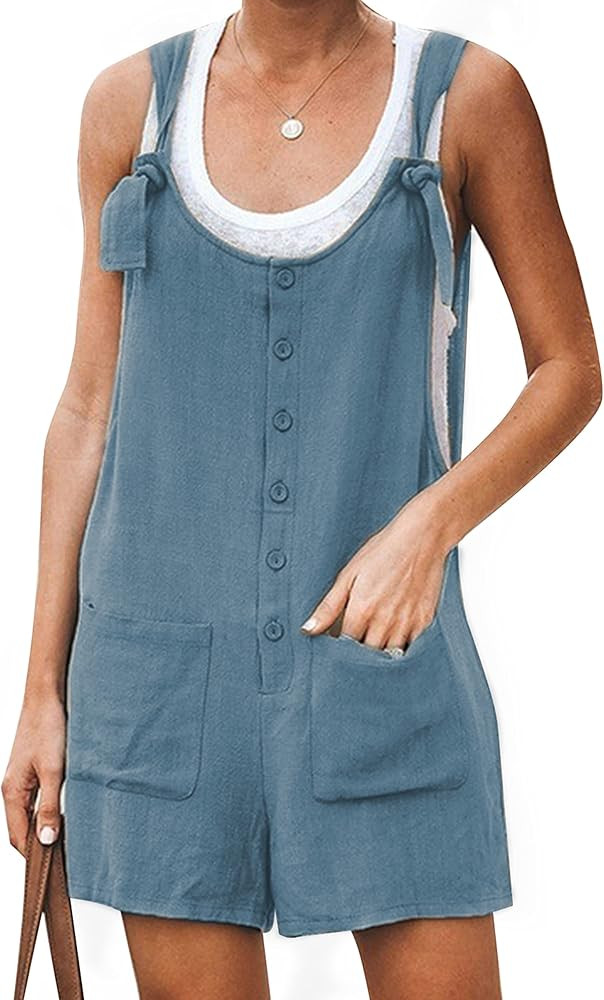 Yeokou Women's Casual Summer Cotton Linen Rompers Overalls Jumpsuit Shorts | Amazon (US)