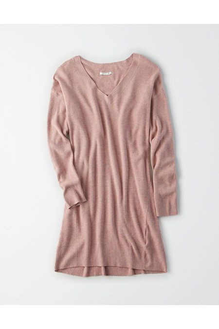 AE V-Neck Sweater Dress Women's Blush XXS | American Eagle Outfitters (US & CA)