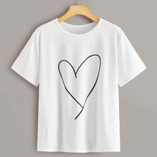 Heart Print Short Sleeve Tee | SHEIN