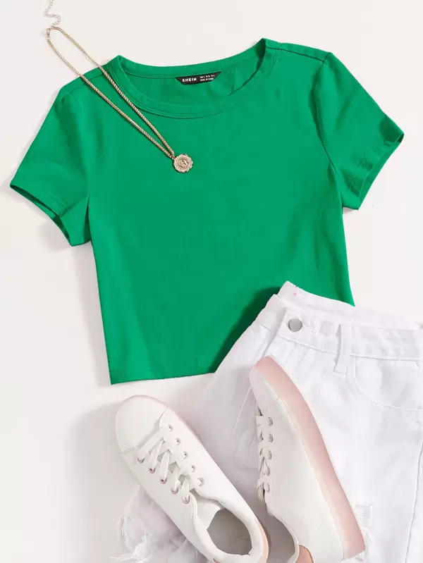 SHEIN EZwear Round Neck Solid Tee | SHEIN