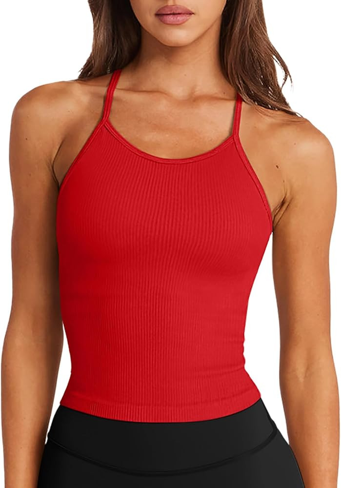 LASLULU Womens Sports Bra Seamless Long Crop Tank Racer Back Spaghetti Strap Workout Yoga Bra Pad... | Amazon (US)