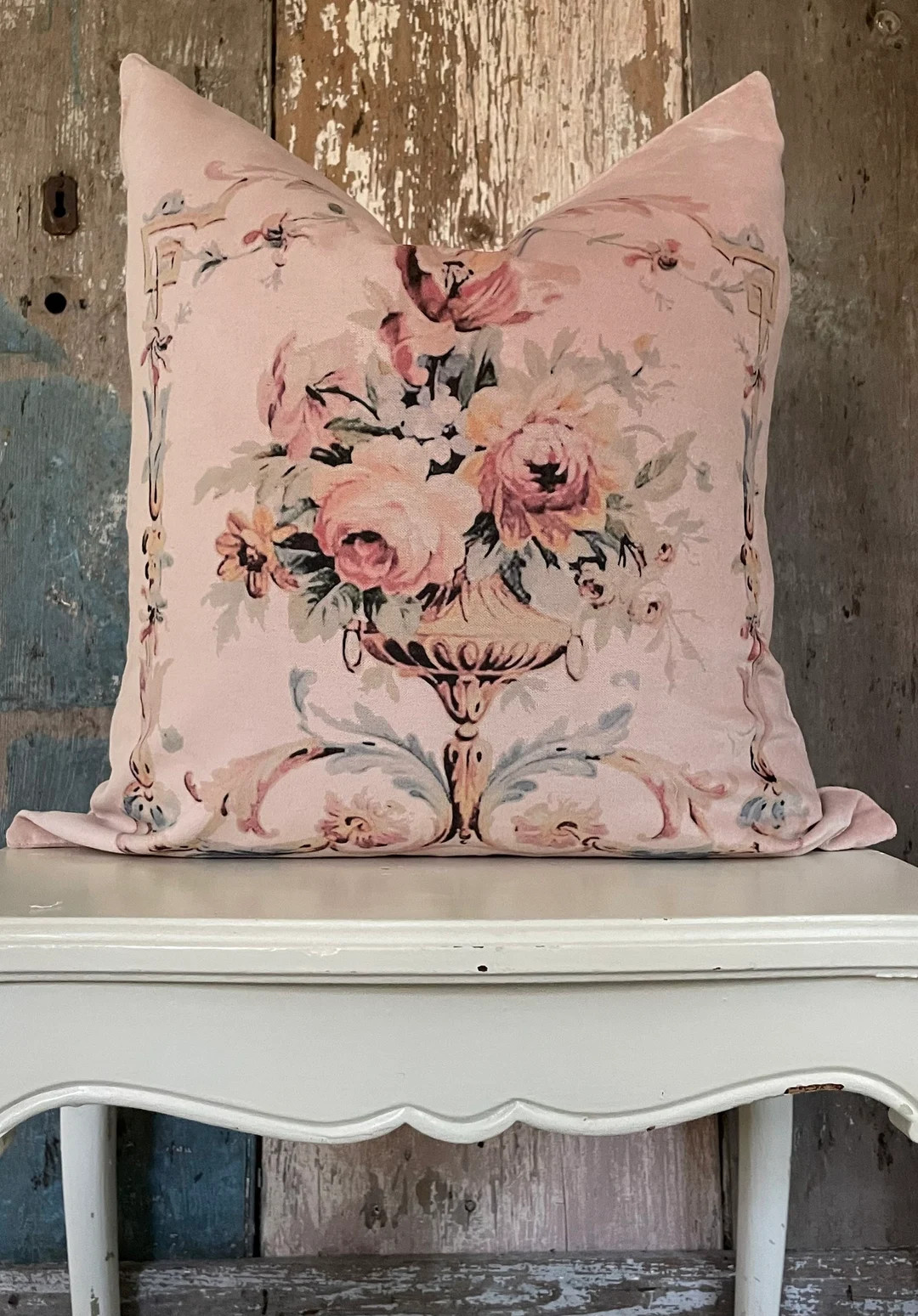 Shabby Floral Velvet Pillow Cover Cottage Chic Blush Pink - Etsy | Etsy (US)