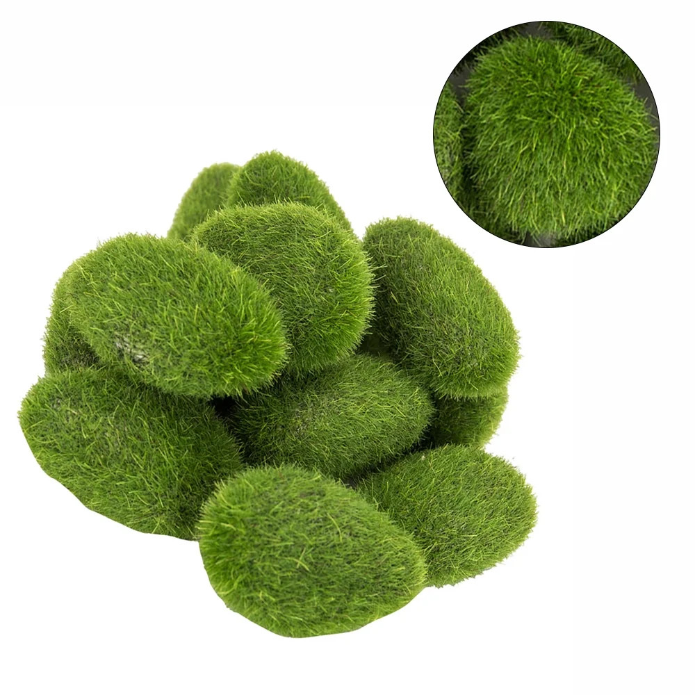 HOTBEST 14Pcs Artificial Fake Moss Stone Rock Ball Realistic Garden Decor AD | Walmart (US)