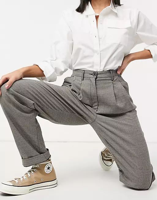 ASOS DESIGN ovoid pleated front peg pants in gray check | ASOS (Global)