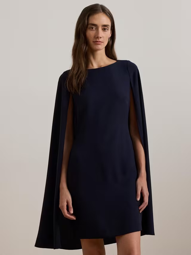 Ralph LaurenPetra Cape Georgette Cocktail Mini Dress, Lighthouse Navy | John Lewis (UK)
