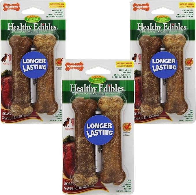 Nylabone Healthy Edibles Roast Beef Flavored Treat Bones, Size Regular - 6 Bone Total (3 Packages... | Amazon (US)