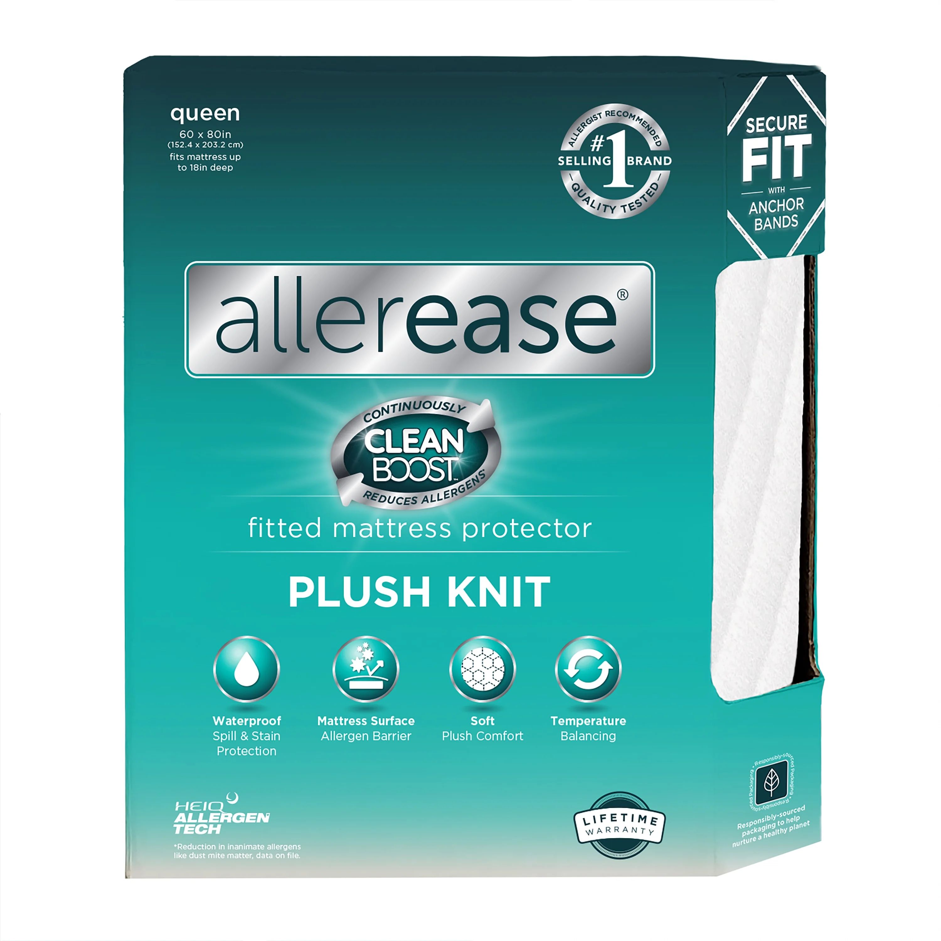 Allerease Clean Boost Plush Knit Fitted Mattress Protector, Queen | Walmart (US)